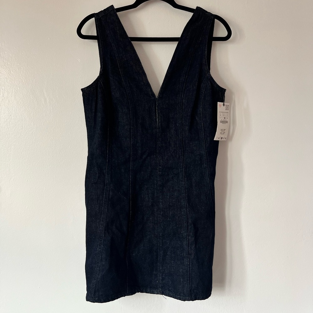 Zara new nwt dark blue denim mini dress sleeveless sz Large
